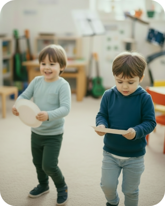 A smiling baby participating in a music class.